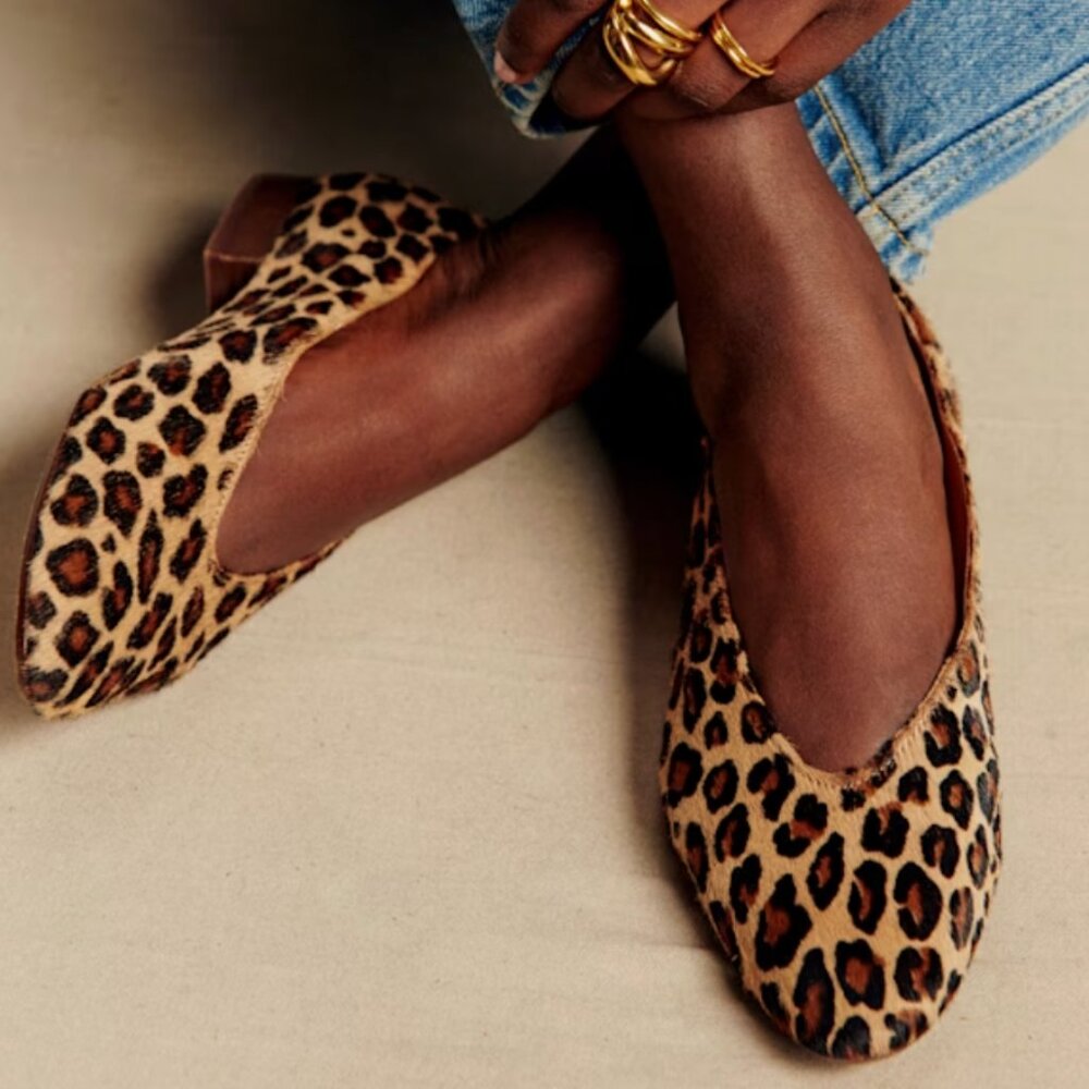 Sezane Leopard Print Ballet Flats — Tan & Black